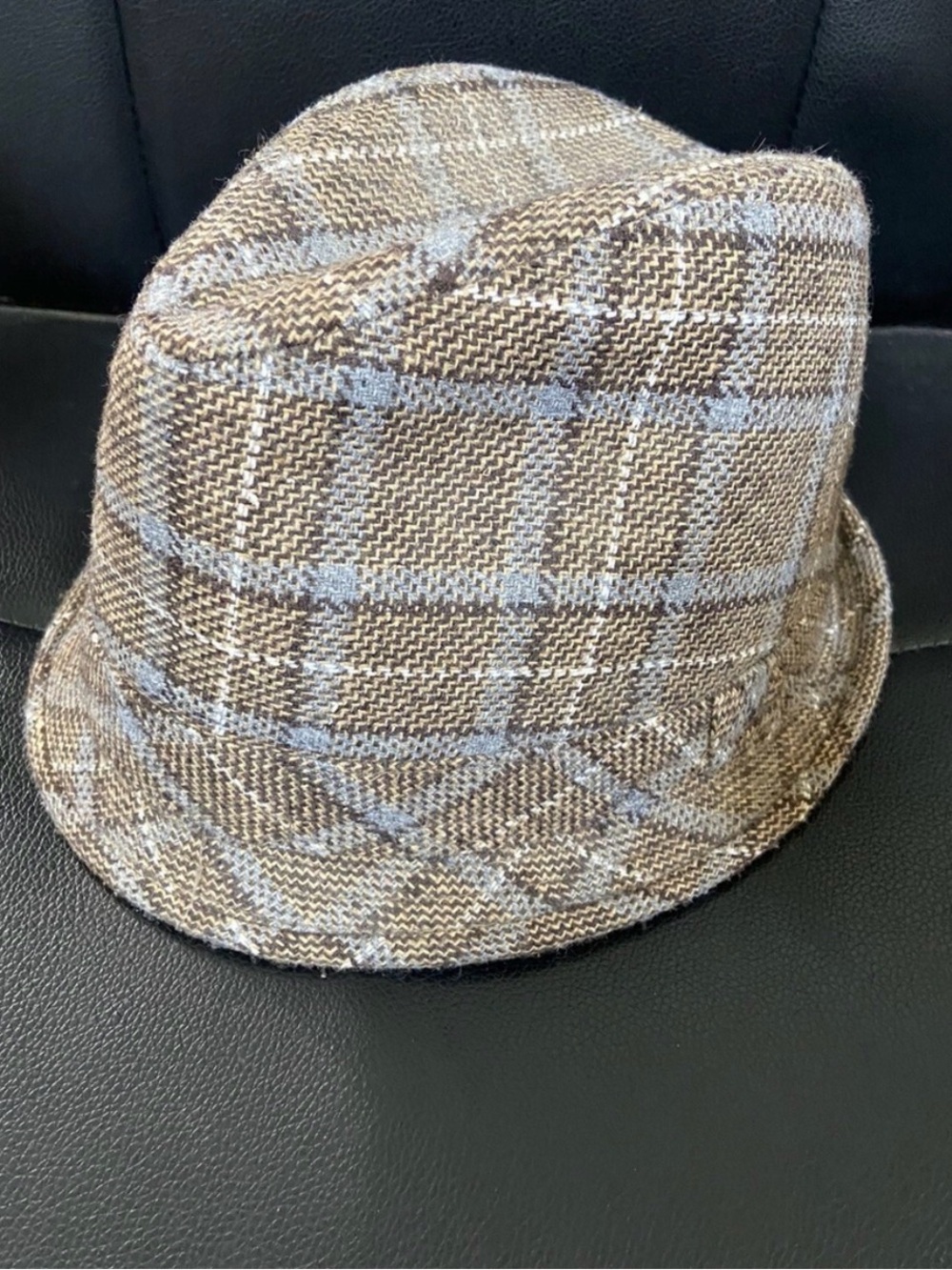 Vintage Crown Co Brown & Gray Plaid Tweed Fedora Hat
